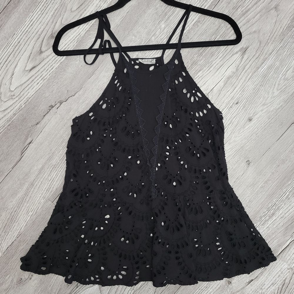 Intimately Free People Eyelet Tank Top XS Black See Through